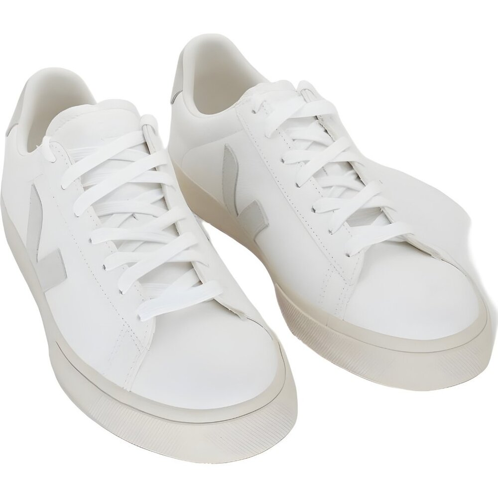 Veja Men's White Leather V-10 Sneakers with Light Gray Accents